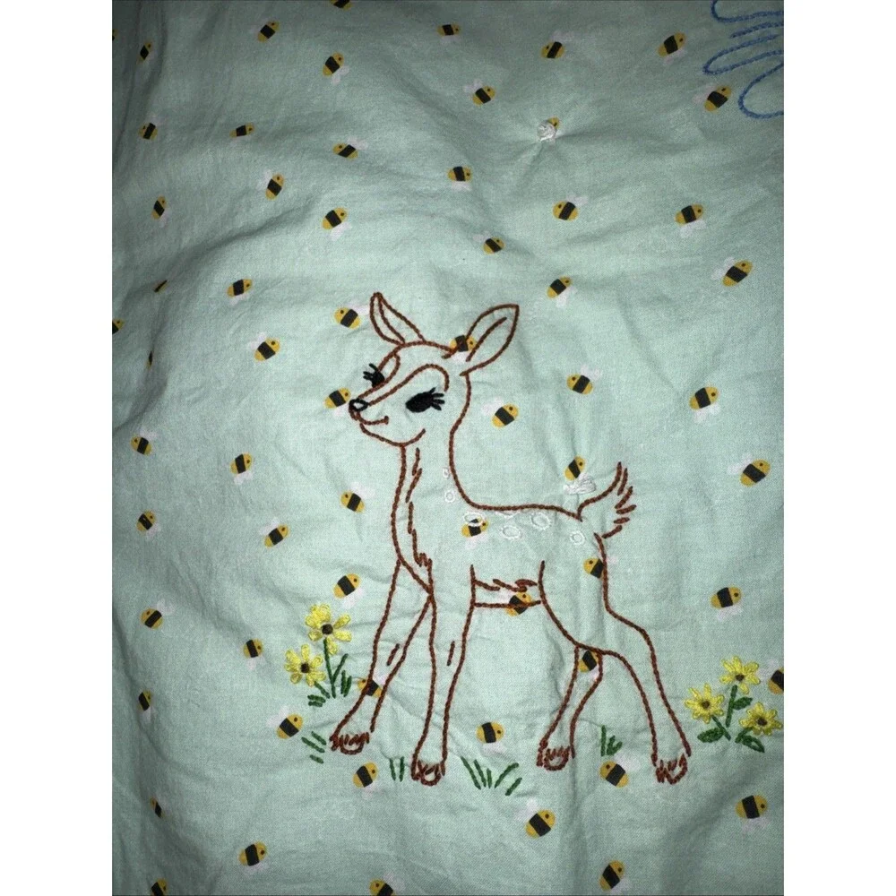 Forest Animals cotton Fabric Quilt W Embroidered Animals 51x 38” *Atticus Name
